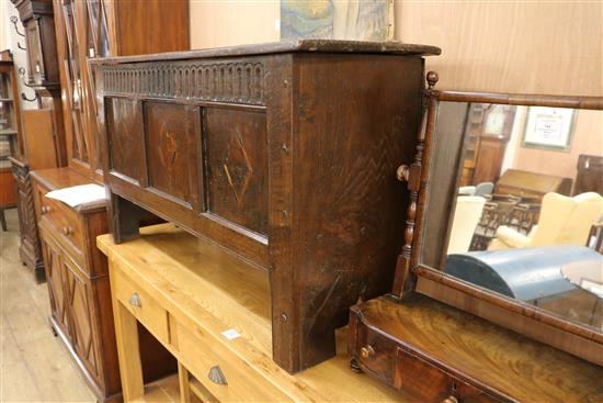 A 17th century inlaid oak coffer, circa 1660 W.121cm